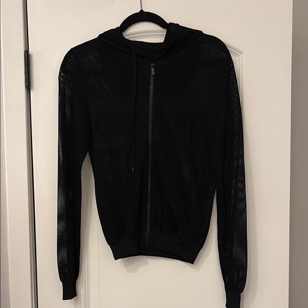 Chanel Black Mesh Zip-Up Hoodie